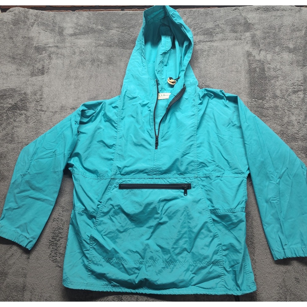 L.L. Bean LG windbreaker VTG women's teal Y2K jacket outdoor camp hike USA FLAWS